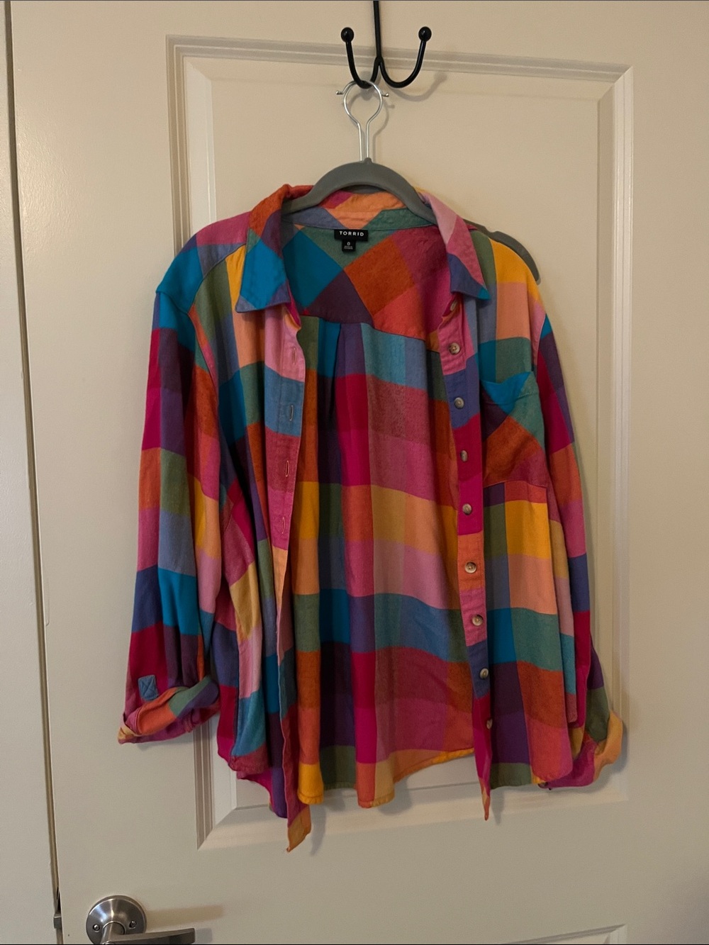 torrid Multicolor Plaid Button down quirky rainbow large 0